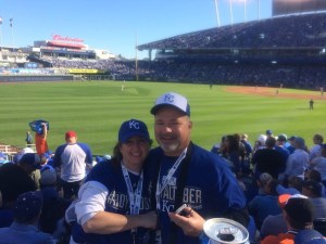 This is from our seats when the KC Royals took the pennant in 2014. Me and my husband Marty.